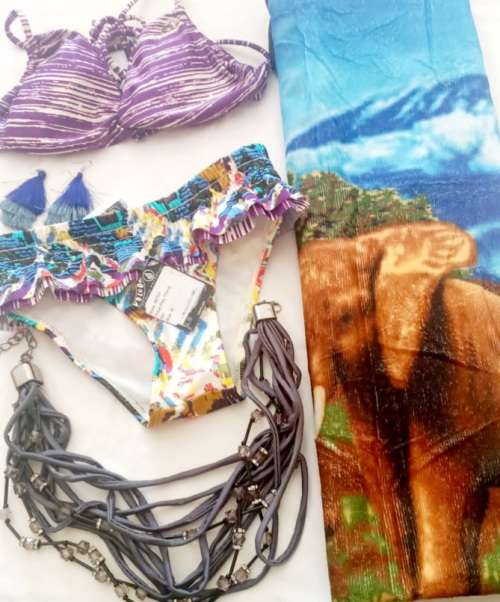 BEACH GLAM KIT Volcom Tribal Play 2pc Bikini Set with Fashion Jewellery and Towel (Size M)