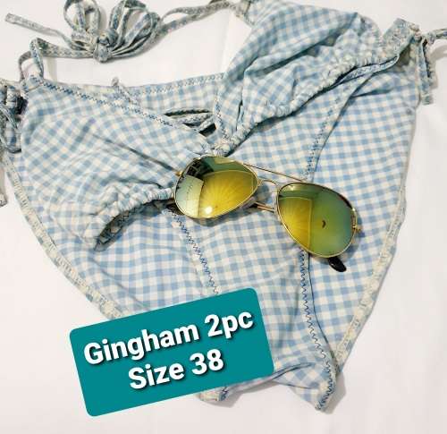 SWIMWEAR Gingham 2PC Bikini and Accessories Size 38