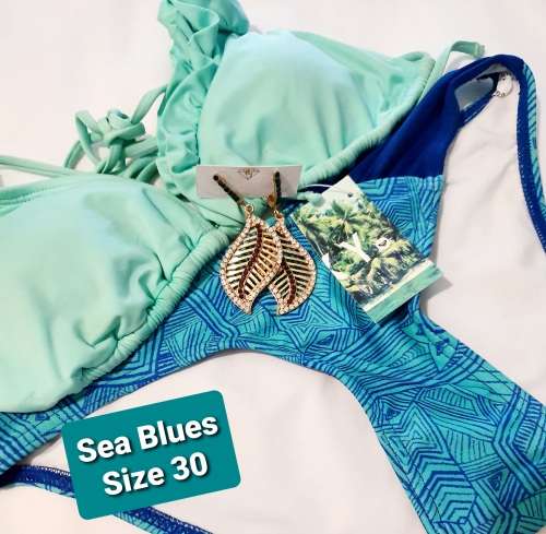 SWIMWEAR Roxy Sea Blues 2 pc Bikini Set  (Size 30) FREE Earrings