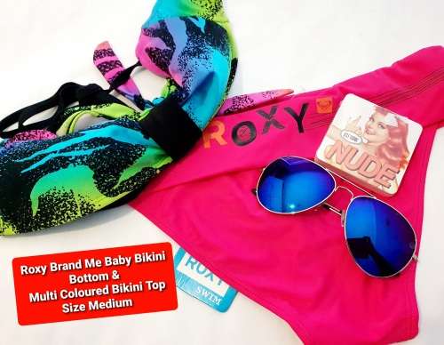 Roxy Brand Me Baby Bikini Bottom and Multicoloured Top (Size M)