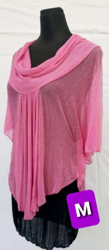 Pink Chiffon Top with Black Vest (M)