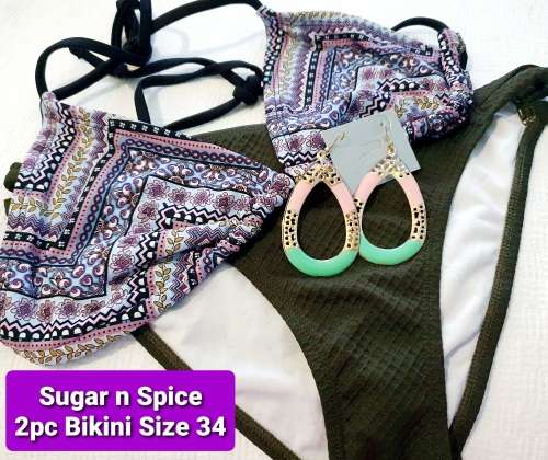 Sugar and Spice 2 Pc Bikini (Size 34) and Earrings