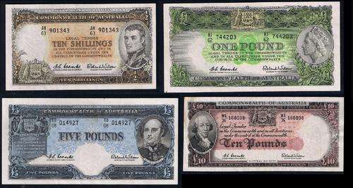 Australia - Banknotes - 10s 1, 5, 10 Pounds - Pick 33-36  - EF
