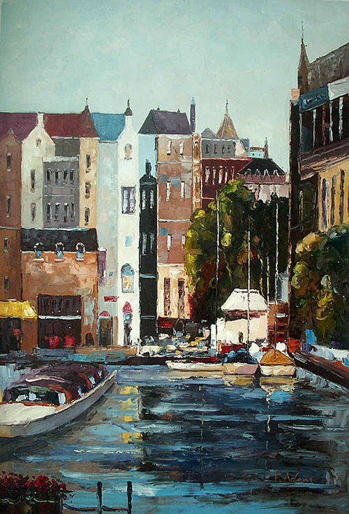 Large Original Oil painting on canvas 90x60cm : by F Adam