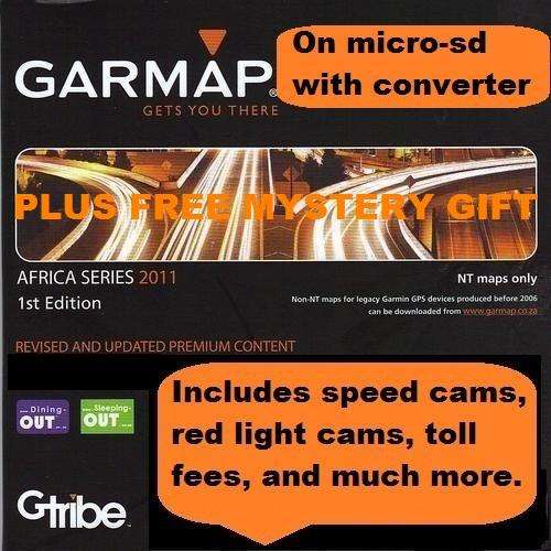 GARMIN AFRICA STREETMAPS TOPO & REC 2011.1 - Includes speedcams, etc. PLUS FREE GIFT