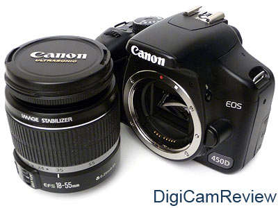 Canon 450D plus 18-55mm Image Stabilize Lens with Charger, Neck Strap, Memory Card, Lens Cap, etc