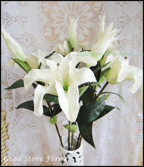 30'' Real Touch Casablanca/Rubrum Lily with 1 Lilies, 1 Bud and Leaves-white
