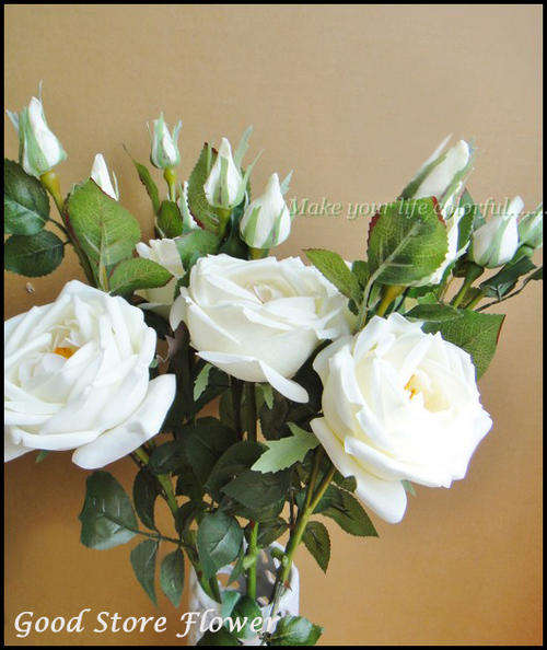 27.5'' Real Touch Rose with 1 Lilies, 2 Bud and  Fews Leaves-white