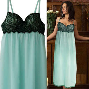 Hot Sexy Long Lingerie in Blue with Black Lace ***Size M