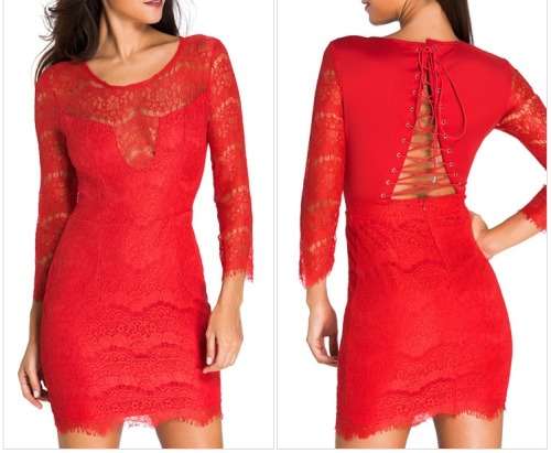 Long Sleeve Sexy Red Dress in size 32