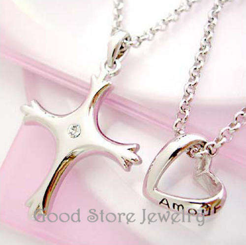 Striking Couple Necklace in 18k White Gold Clad