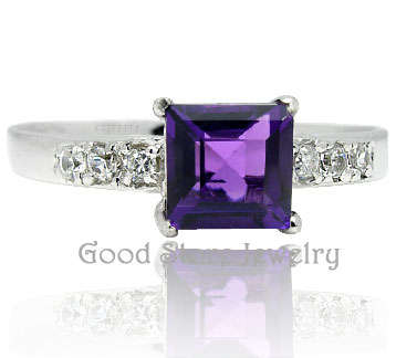 BRAND NEW PRINCESS CUT GENUINE AMETHYST RING IN 925 STERLING SILVER