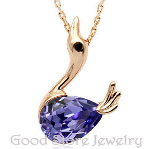 BEAUTIFUL AMETHYST SWAN  NECKLACE IN 18K GOLD PLATED