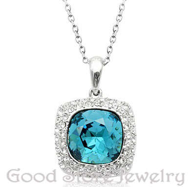 GORGEOUS BLUE TOPAZ SWAROVSKI NECKLACE IN 18K WHITE GOLD CLAD