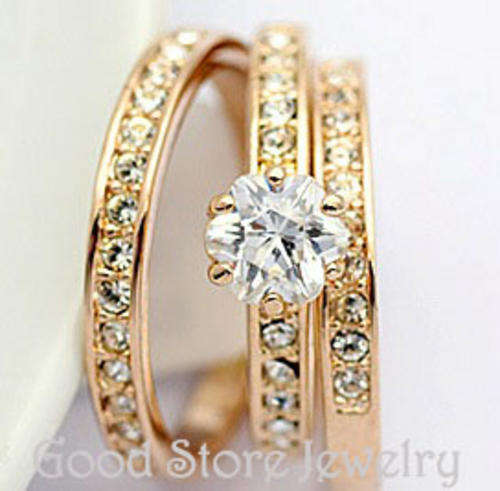 STUNNING 1.0ct ENGAGEMENT SET 3 OF RINGS IN 18KGP***size 8