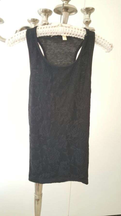 Black Tank Top with Rose Lace Detail Size M