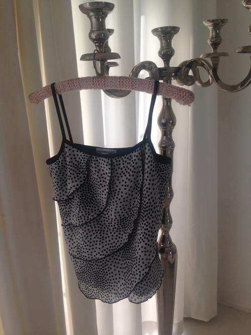 Black and White Polka Dot Frill Evening Shirt M