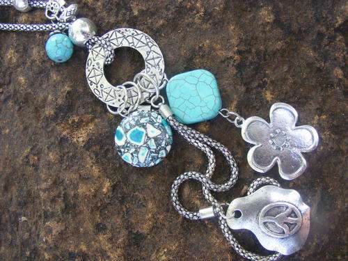TIBETAN SILVER CHARM NECKLACE WITH GENUINE TURQUIOSE STONE