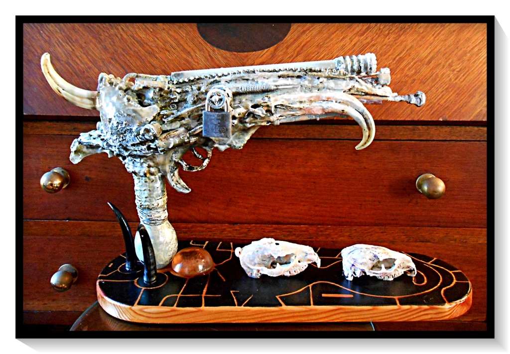 Pistolero Dentata by Artist Ras Steyn [MFA] - Organic Wood/Resin/Dentine/Bone & Skull Sculpture*****