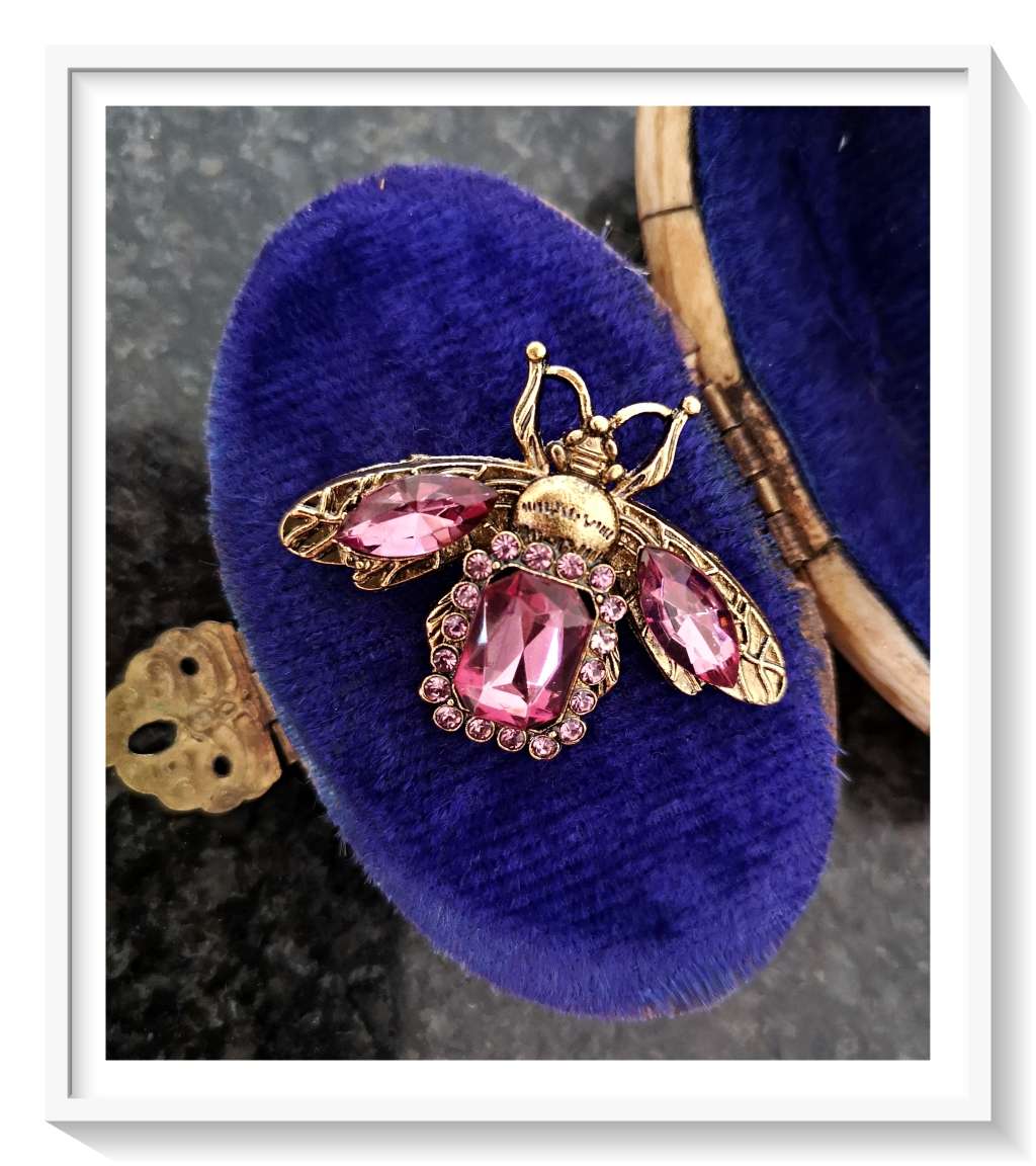 Charming Classical Gold Metal Beetle with Pink Purple Rhinestones - For All Insect Lovers*
