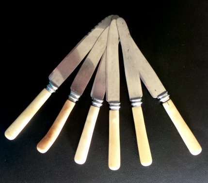A Set of Six Old Butter Knives with Bone Handles - [Oddments] - A Super Deal***