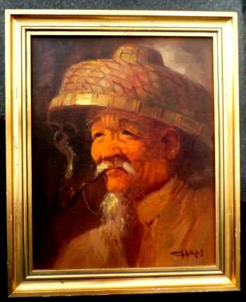Original Oil Painting of Traditional Chinese Man in Gold Coloured Frame***MARKED DOWN