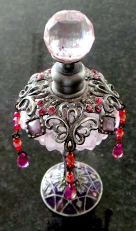 Lead and Smoky Pink Scent Bottle with Detailed Dangling Ornamentation - Cute and Gorgeous*