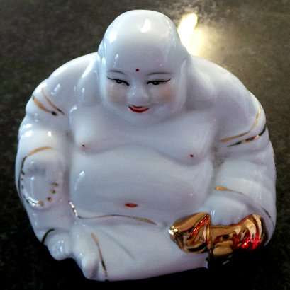 Porcelain White & Gold Buddha  [10cm in width + 8 cm in length]