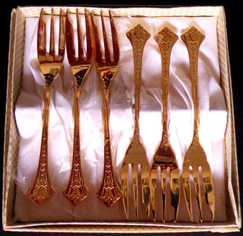 A Lovely Set of Six 24CT Gold Plated Dessert Forks - Breathtaking Pieces***