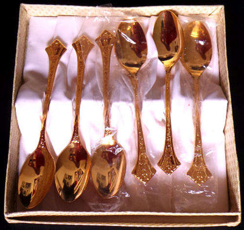 A Set of Six 24CT Gold Plated Dessert Spoons - Gorgeous Items***
