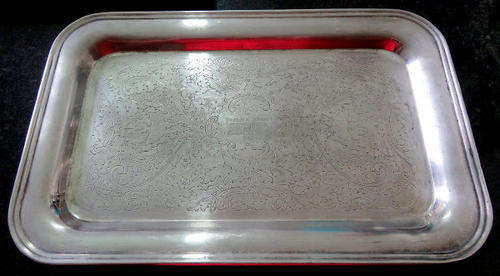 A Beautiful SILVERPLATED Tray with a Dedication at the Center with Date: 1949