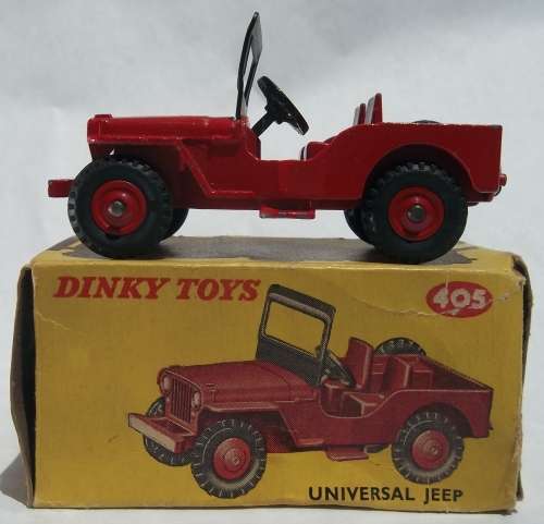 DINKY TOYS #405 Universal Jeep 1966 Made in England Car BOXED RED RARE SPUN HUBS Vintage