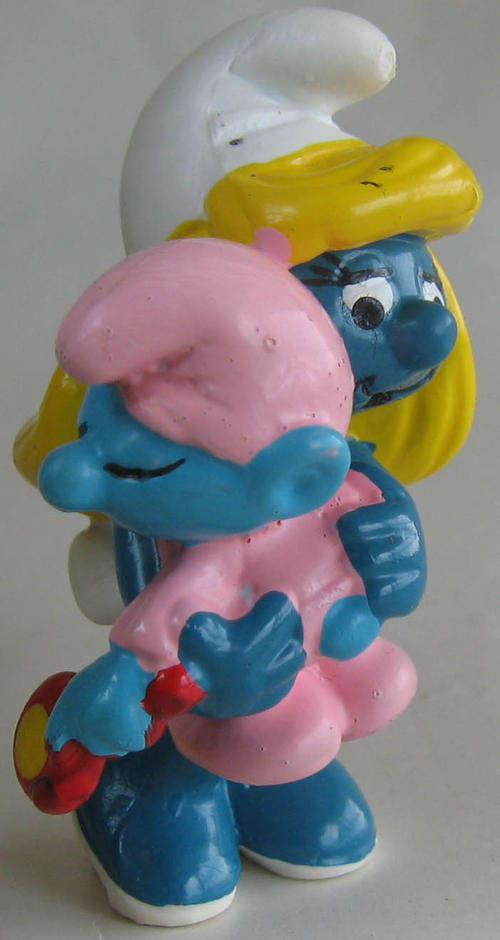 MOTHER SMURFETTE WITH BABY BOY 1984 SMURFS -  Peyo Schleich vintage collectable toy FIGURE