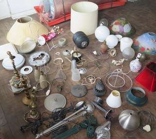Collection lampshades, old lights and fittings