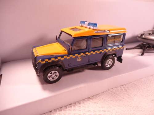 Cararama - Junior Rescue - Land Rover Defender with speedboat - H.M Coastguard