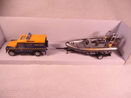 Cararama - Junior Rescue - Land Rover Defender with speedboat - H.M Coastguard