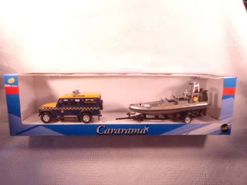 Cararama - Junior Rescue - Land Rover Defender with speedboat - H.M Coastguard
