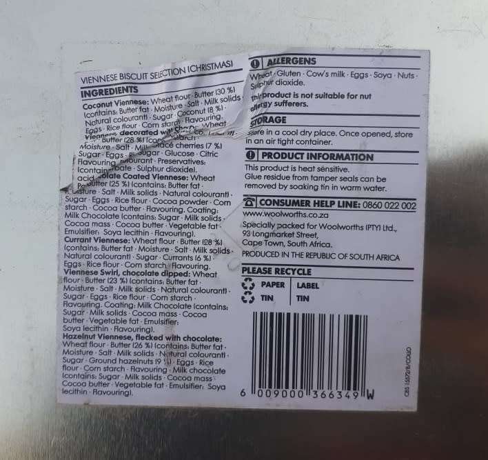 Collectible Tin - Woolworths Christmas Viennese biscuit Selection NO LID