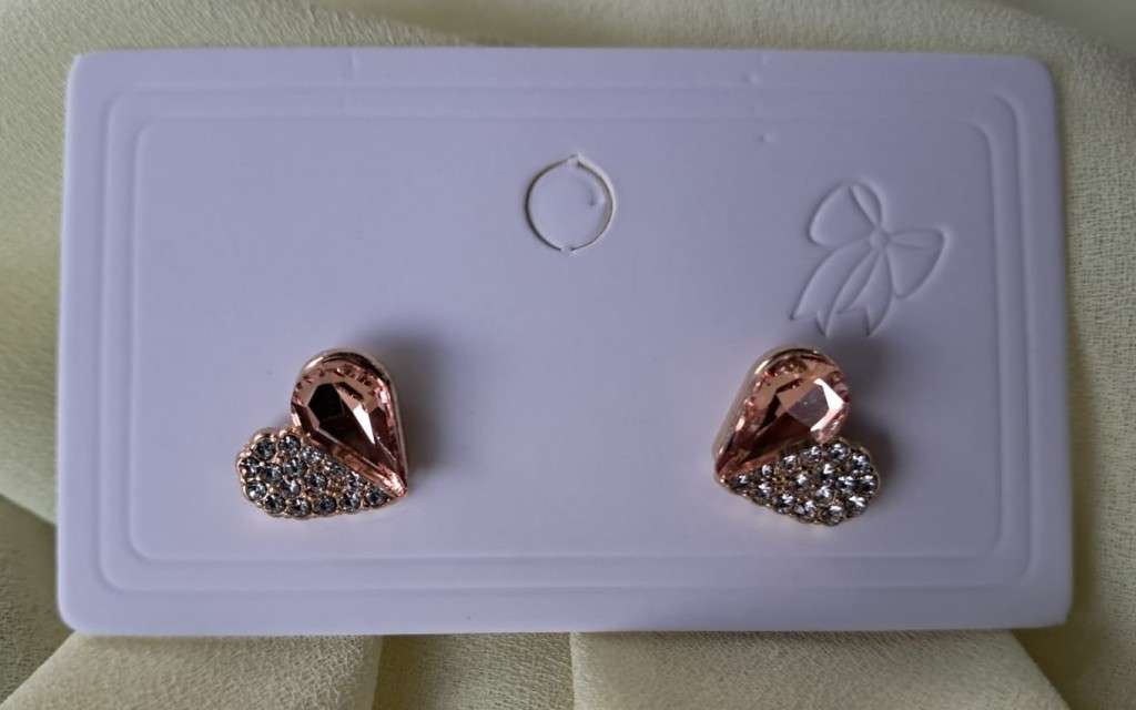 Diamante Heart Earrings - Gold, Soft Pink