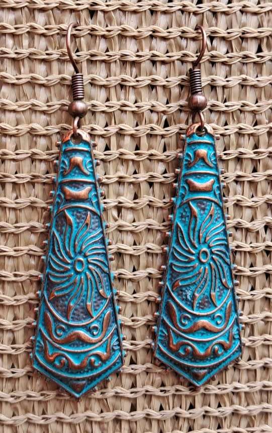 Vintage look Bronze Dangle Earrings - Elongated
