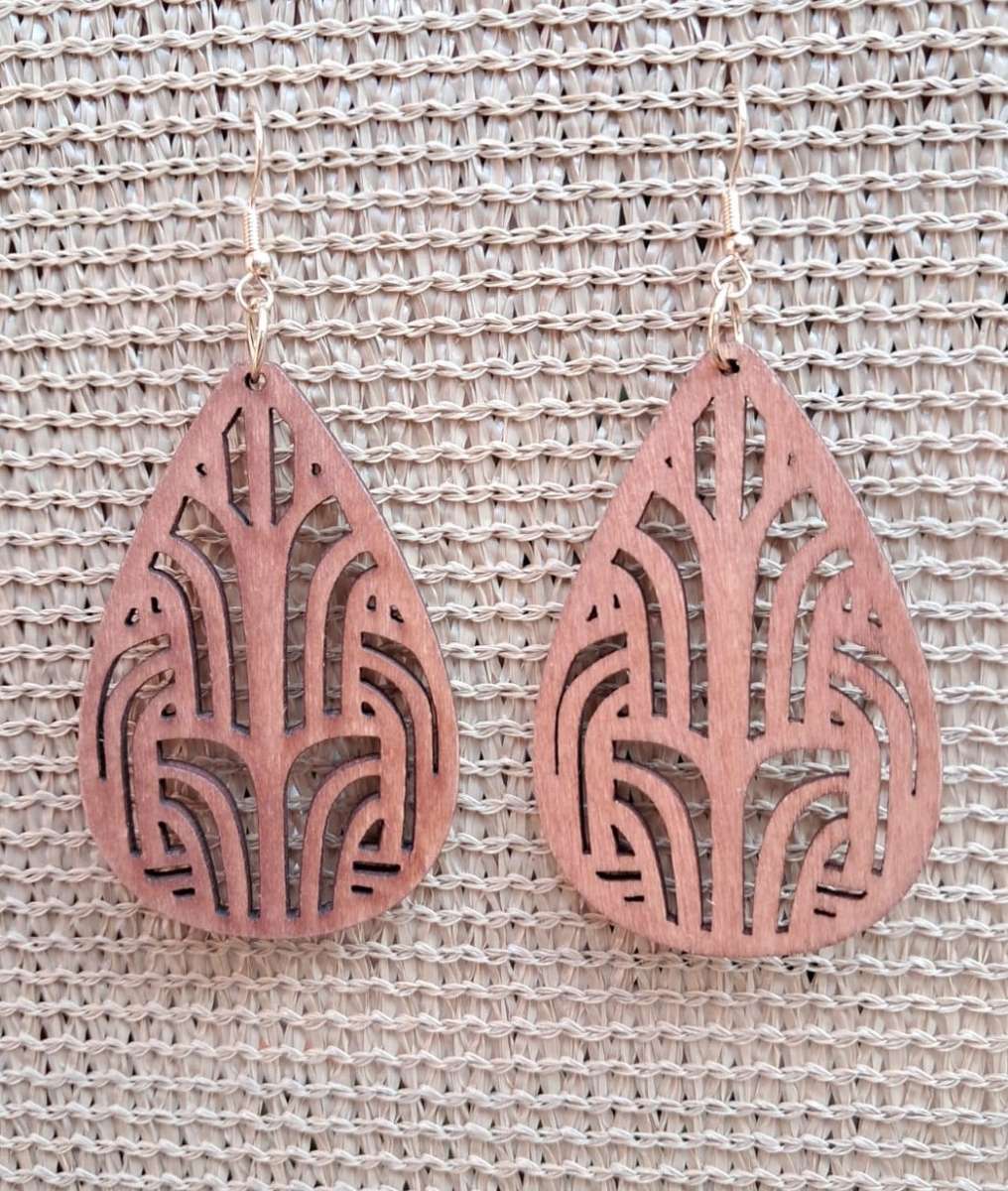 Intricate Design Wooden Dangle Earrings - Drop