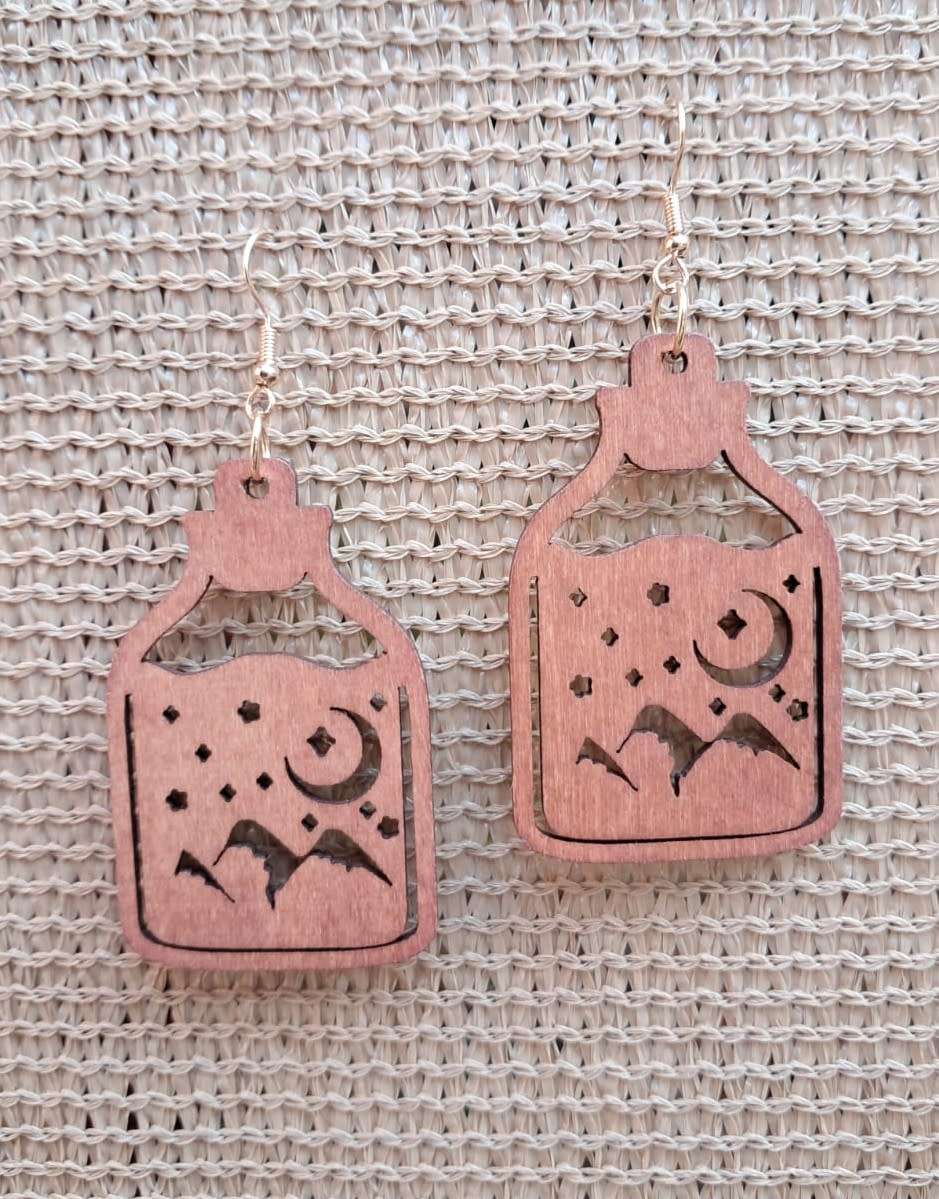 Intricate Design Wooden Dangle Earrings - Night Jar