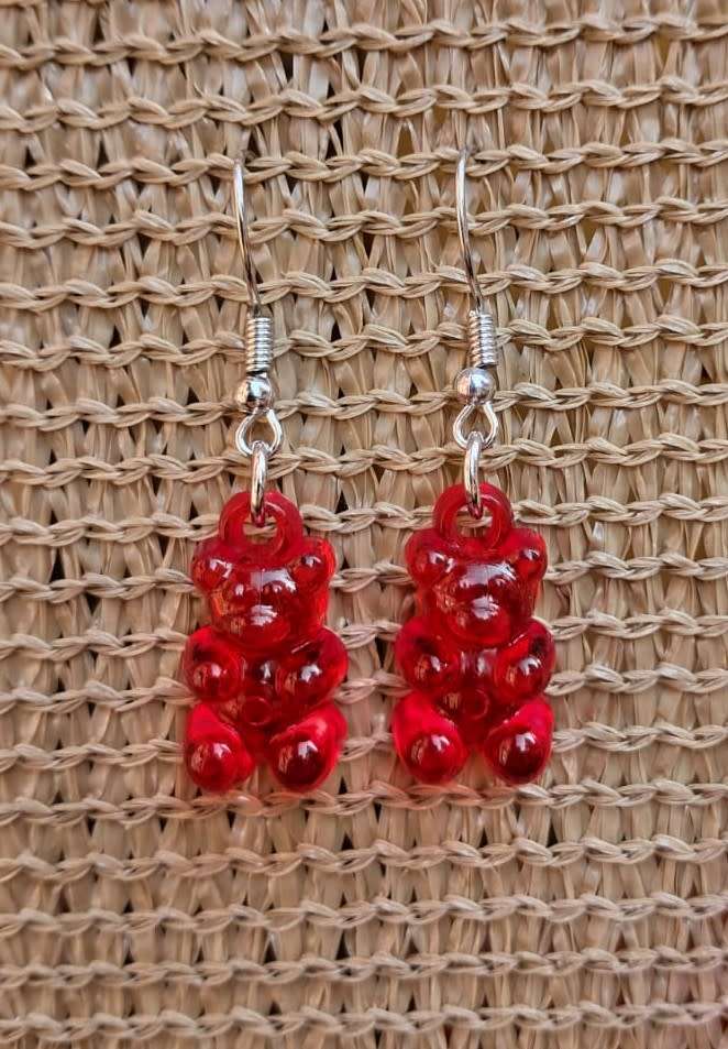 Cute Acrylic Novelty Gummy Bear Earrings - Red