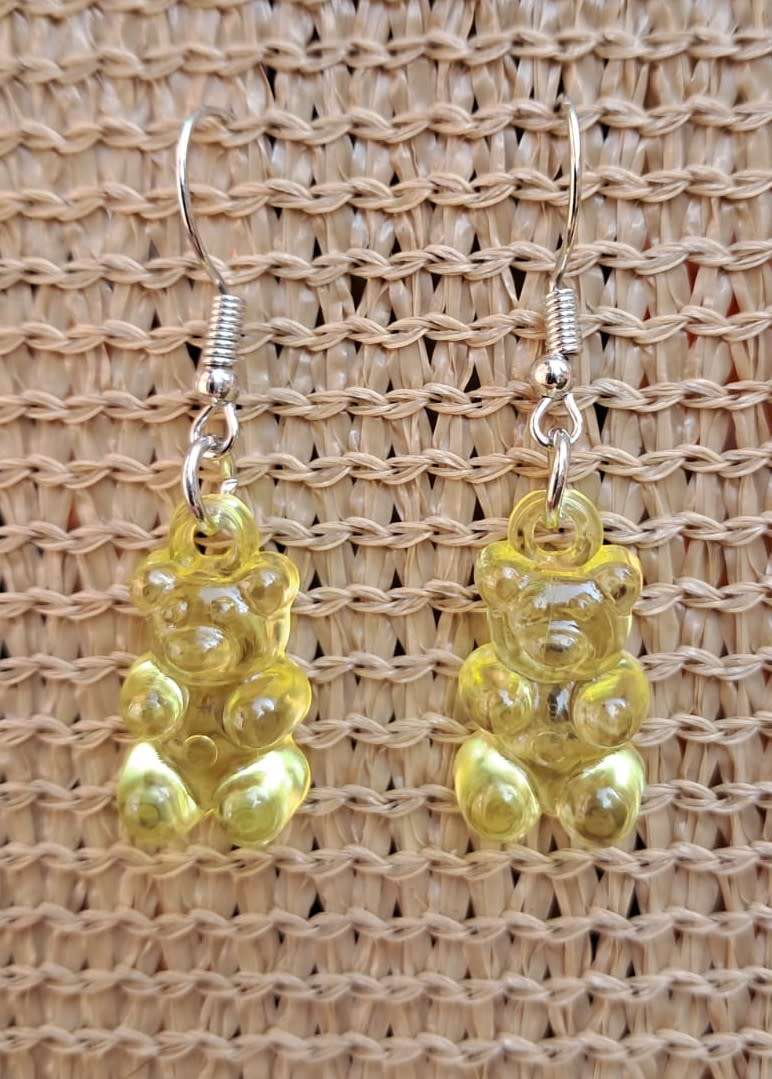 Cute Acrylic Novelty Gummy Bear Earrings - Lime/Yellow
