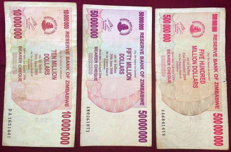 Zimbabwe Dollar Collection (Z$10 mil, Z$50 mil, Z$500 mil)