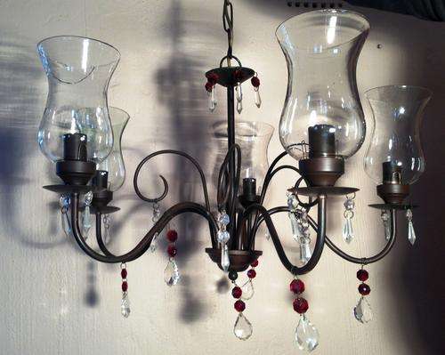Vintage 5 Lights Metal & Glass Chandelier