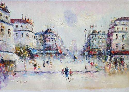 RELISTING OF SUPERB LARGE OIL EUROPEAN CITY SCENE ON CANVAS SIGNED R DAVEY