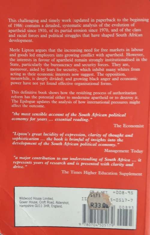 Capitalism and Apartheid - South Africa 1910 -1986 - Merle Lipton