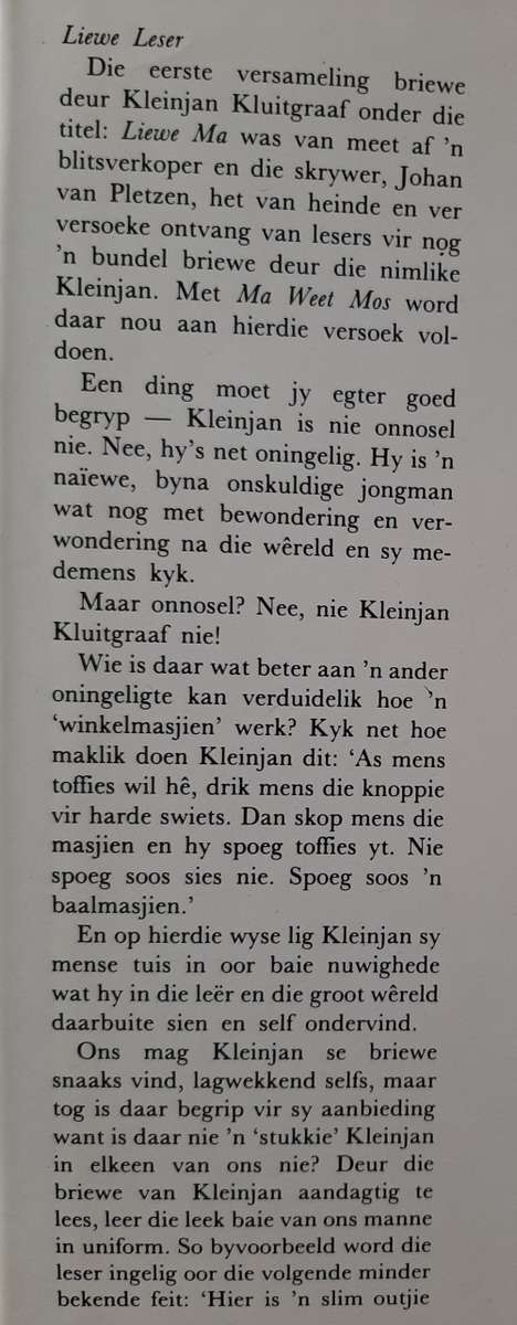 Ma Weet Mos: Nog Briewe van Kleinjan by Johan van Pletzen