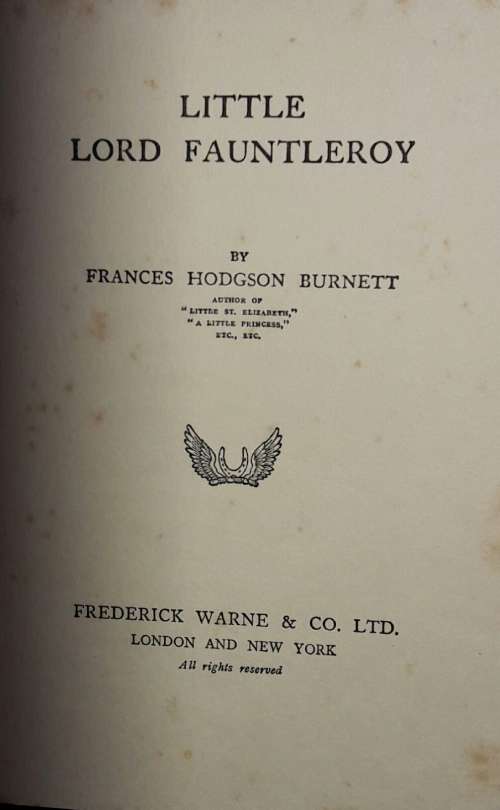 Little Lord Fauntleroy Mrs F H Burnett